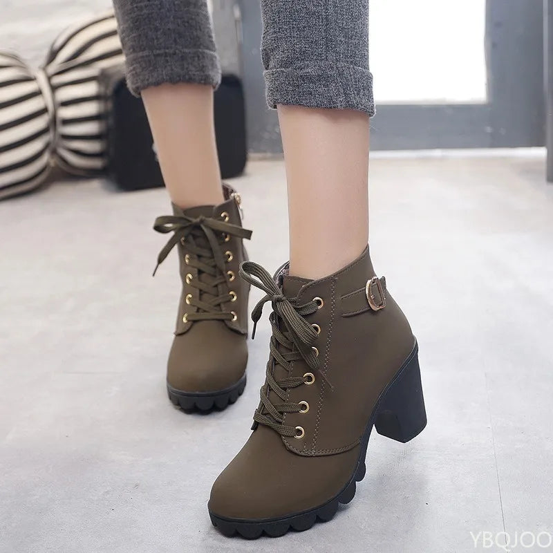 Women’s Pointed Toe Ankle Boots – High Square Heel