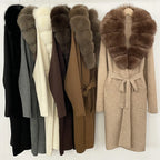 Women’s Long Real Fur Knit Coat – Belted Wide-Waist Luxury Cardigan