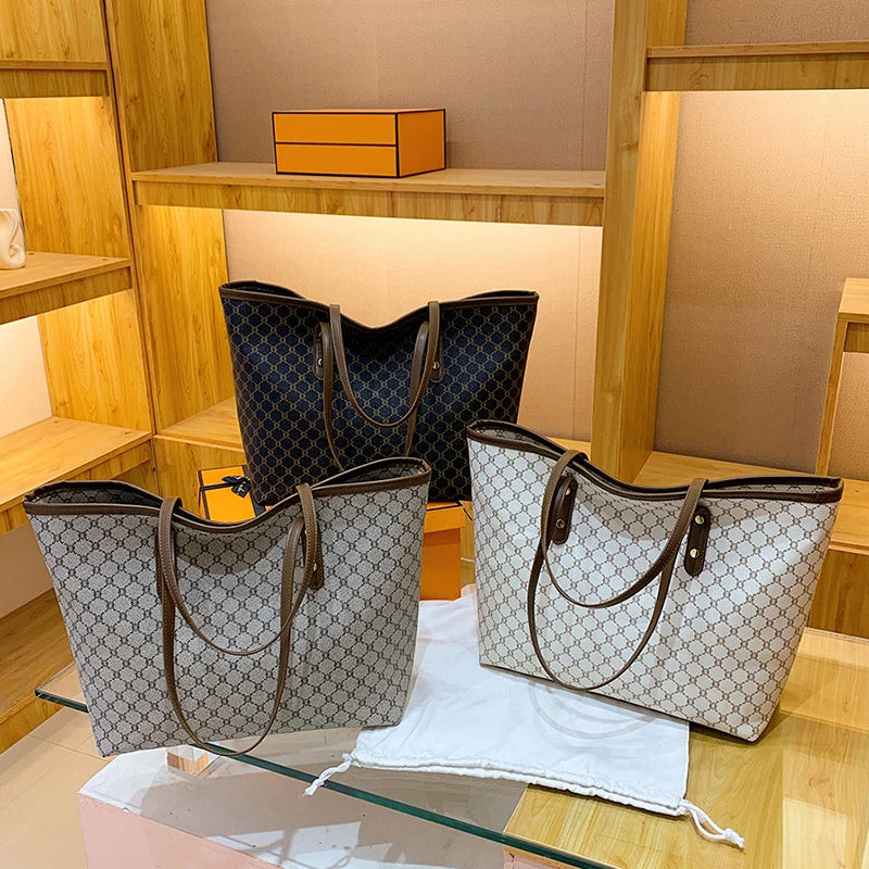 Women’s Geometric Casual Tote Bag – PU Shoulder Handbag