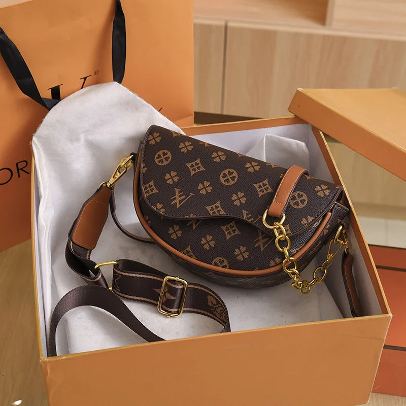 Women’s Square Saddle Shoulder Bag – Printed PU Crossbody