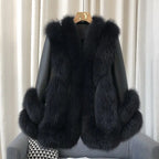 Women’s Mid-Length Real Fox Fur Coat – Wide-Waisted Luxury Winter Outerwear