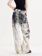 Women’s American Vintage Doodle Jeans – Y2K High-Street Wide-Leg Denim Pants