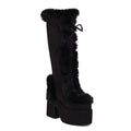 Women’s Faux Suede Platform Mid-Calf Boots – Faux Fur Winter Heels
