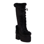 Women’s Faux Suede Platform Mid-Calf Boots – Faux Fur Winter Heels