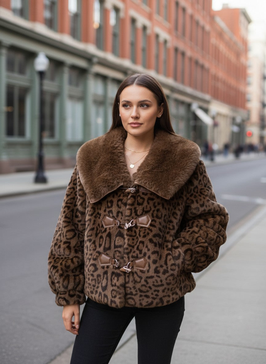 Vintage Faux Fur Coat – Belted Slim Fit Winter Outerwear