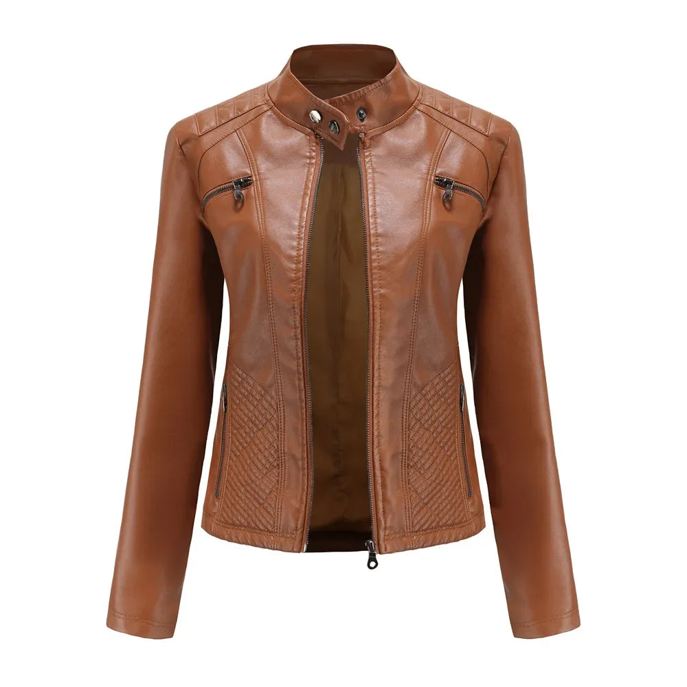 Women’s Lightweight Faux Leather Jacket – Casual Spring/Summer Outerwear