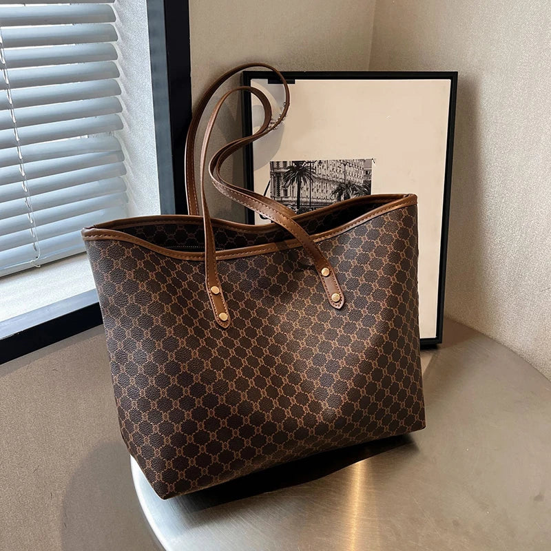 Women’s Geometric Casual Tote Bag – PU Shoulder Handbag