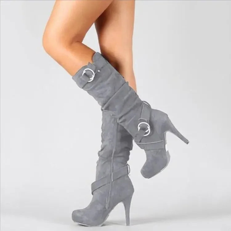 Women’s Knee-High Suede Boots – Pointed Toe Stiletto Heels