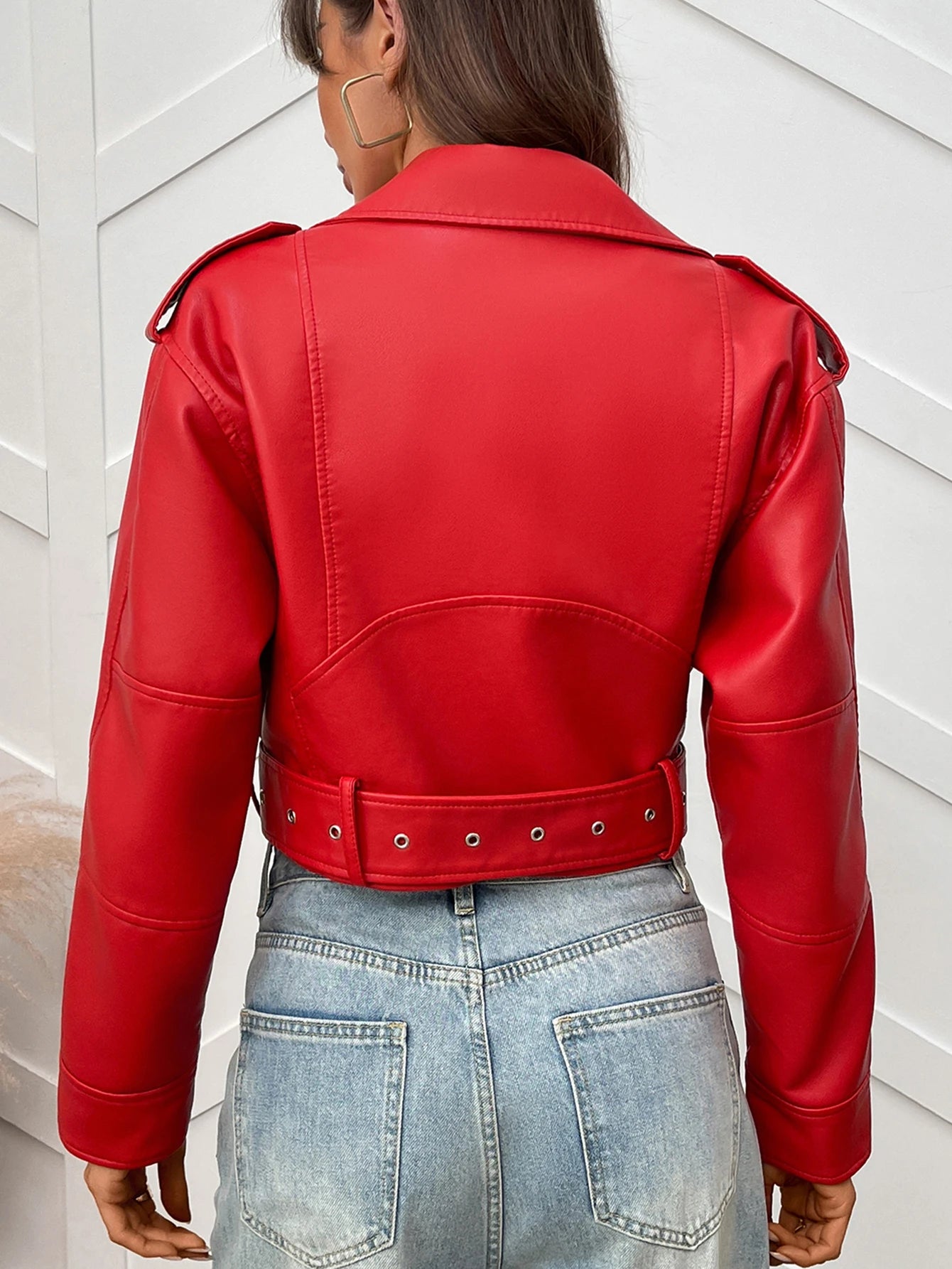 Women’s Faux Leather Zip Jacket – Casual All-Season Outerwear