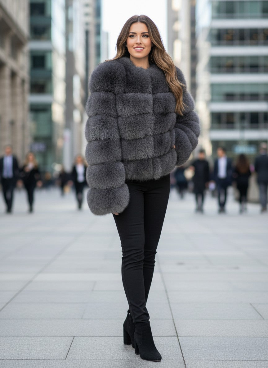 Women’s Genuine Fox Fur Jacket – Luxury Winter Coat | Elegant Office Style