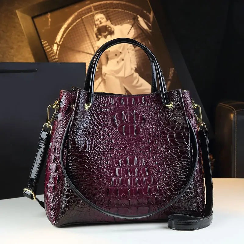 Genuine Leather Crocodile Print Bucket Tote – Vintage Shoulder & Crossbody Bag