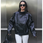 Women’s Faux Leather Streetwear Jacket – Zip-Up Autumn/Winter Outerwear