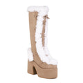 Women’s Faux Suede Platform Mid-Calf Boots – Faux Fur Winter Heels