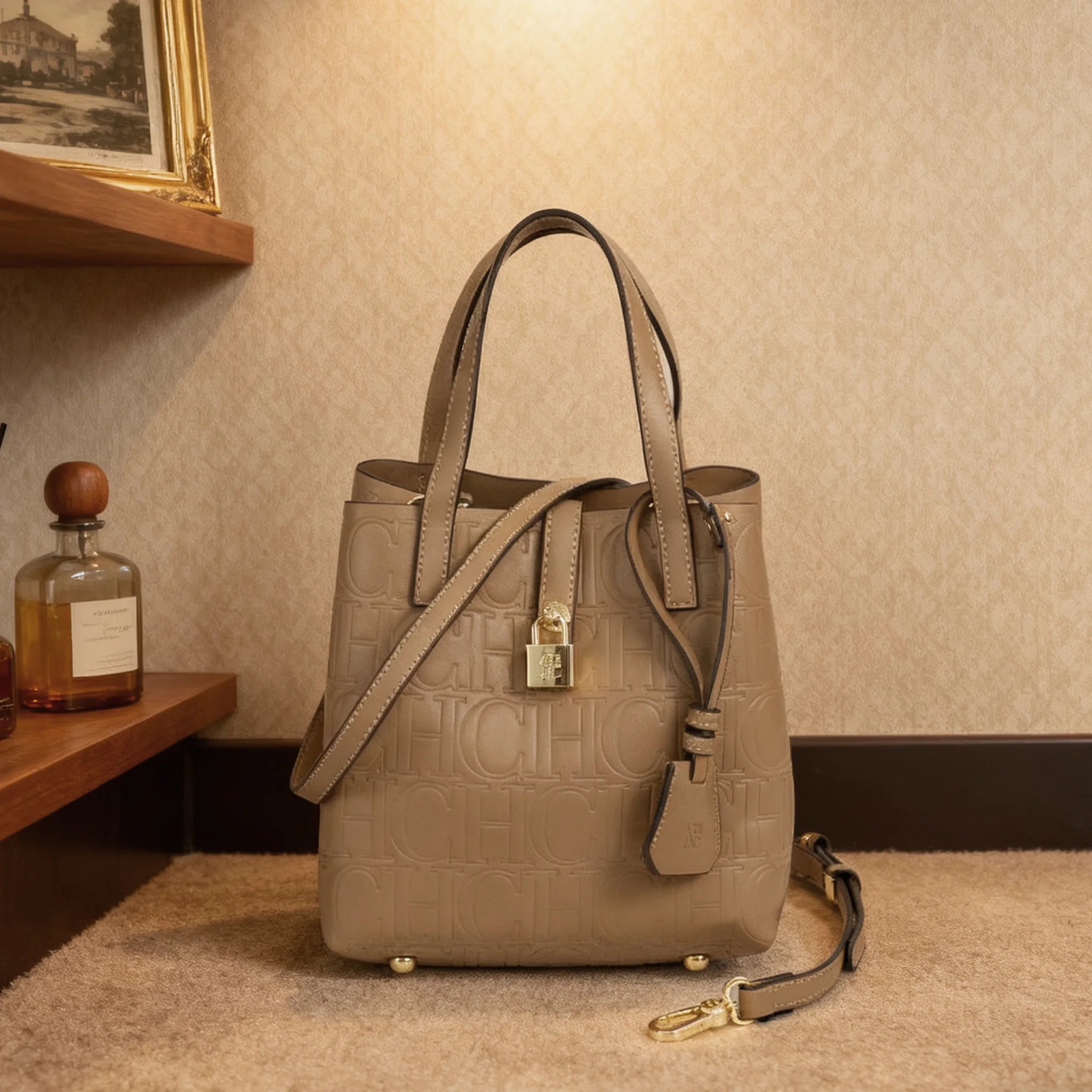 Embossed Crossbody Tote Bag – Letter Sequined Design