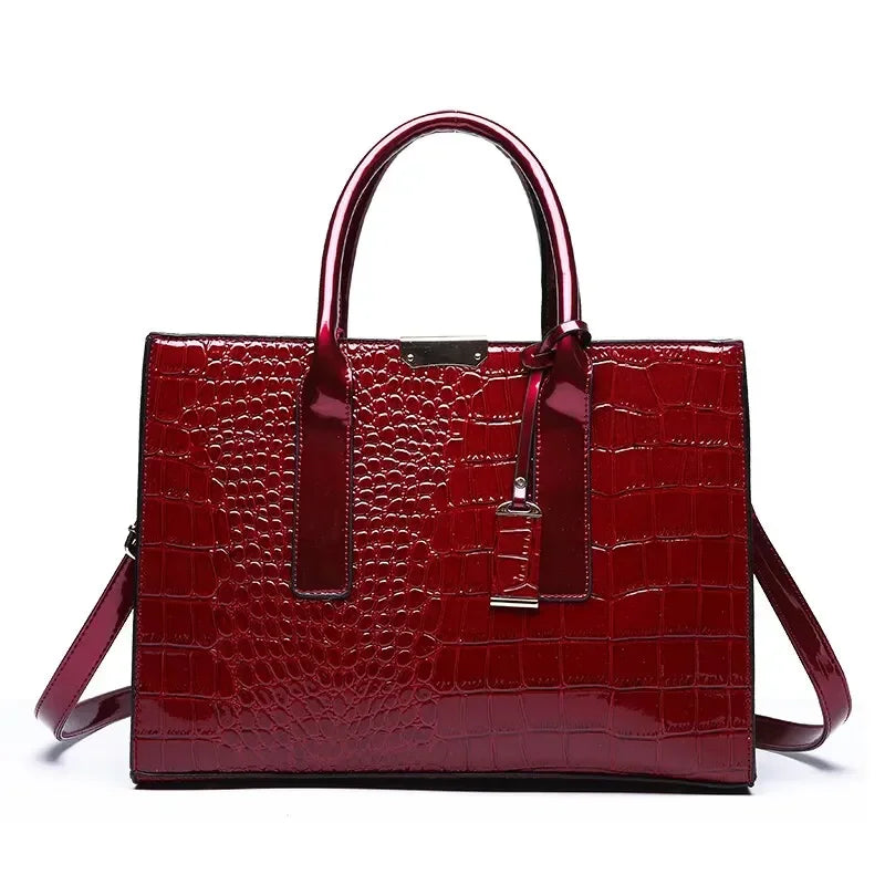 Crocodile Embossed Burgundy Tote Bag – Elegant Structured Handbag