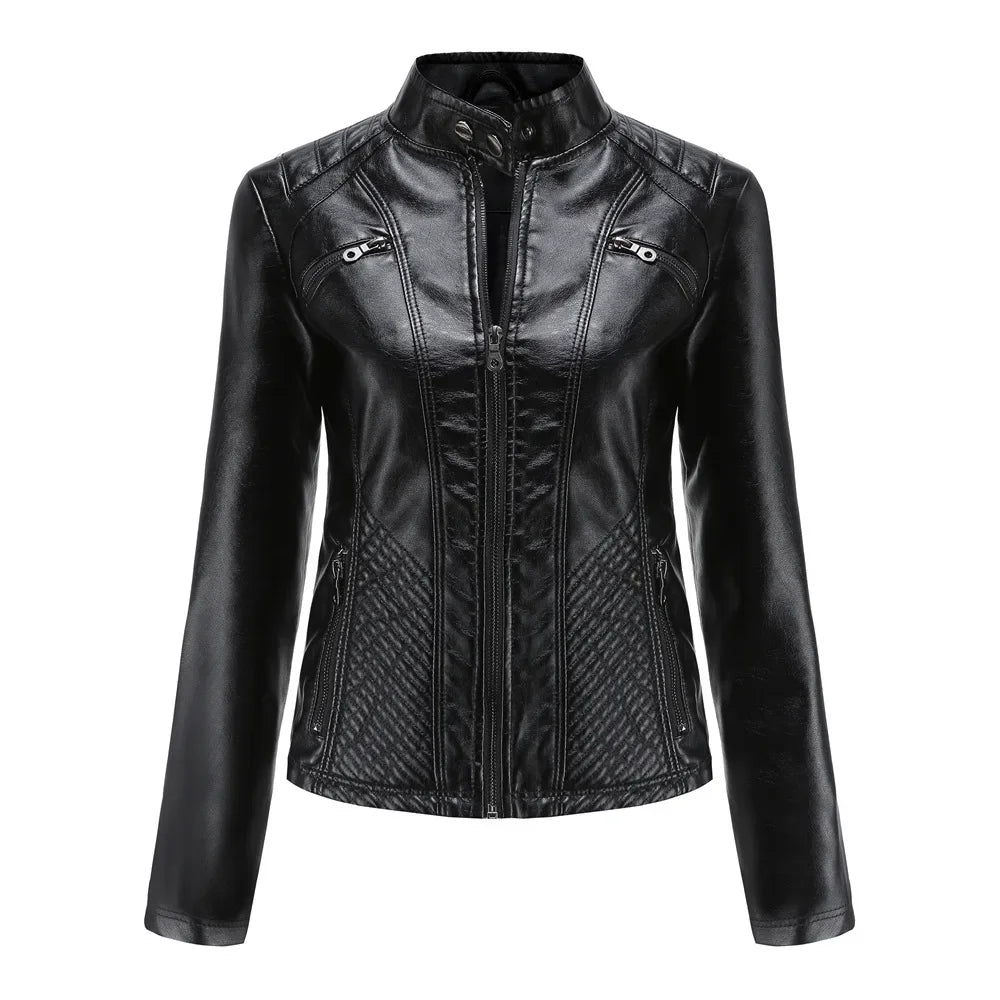 Women’s Lightweight Faux Leather Jacket – Casual Spring/Summer Outerwear