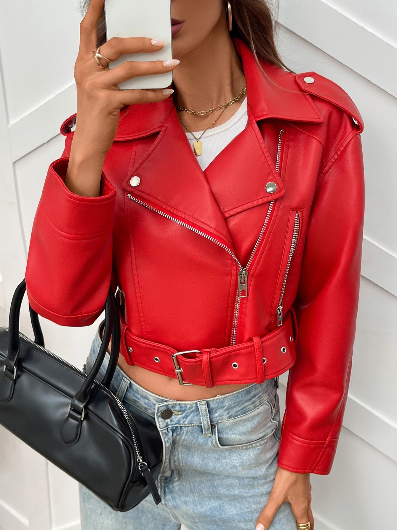 Women’s Faux Leather Zip Jacket – Casual All-Season Outerwear