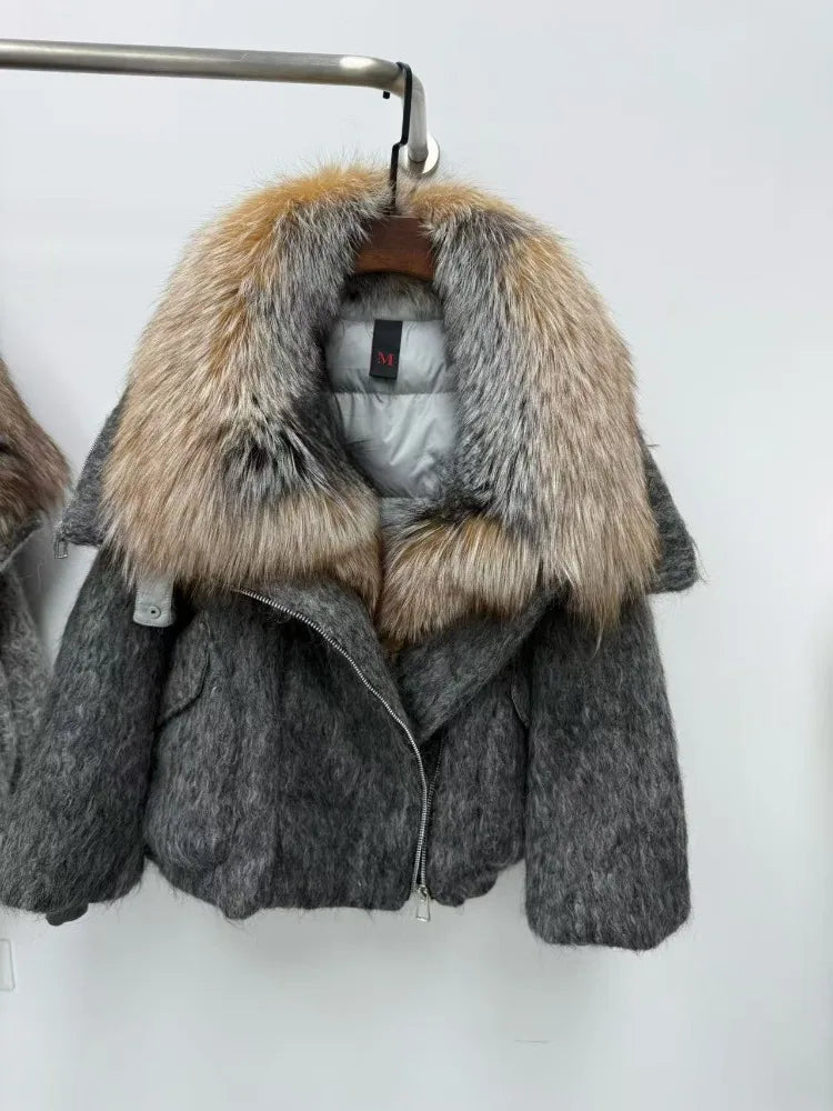 Women’s Real Fox Fur Down Jacket – Luxury Winter Office Coat