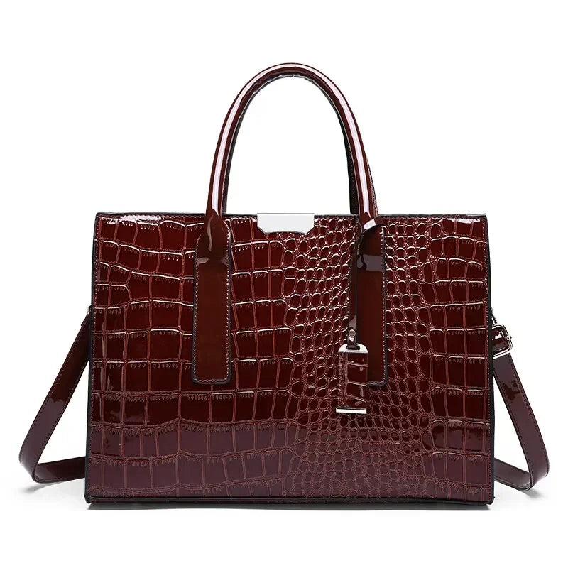 Crocodile Embossed Burgundy Tote Bag – Elegant Structured Handbag