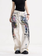 Women’s American Vintage Doodle Jeans – Y2K High-Street Wide-Leg Denim Pants