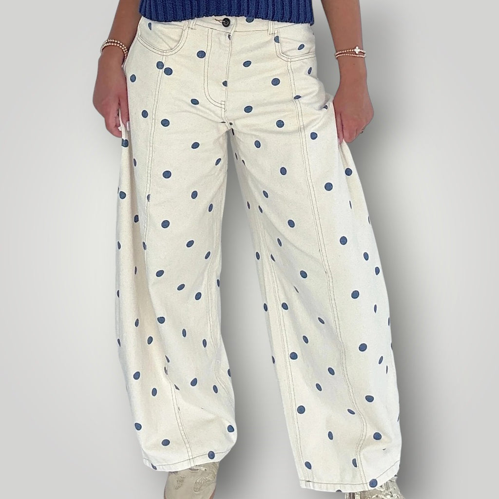 Women’s Barrel Jeans – Loose Fit Dot Print Wide-Leg Denim