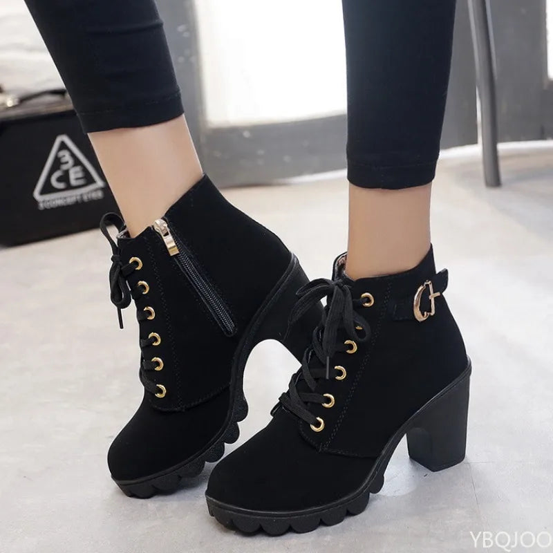 Women’s Pointed Toe Ankle Boots – High Square Heel
