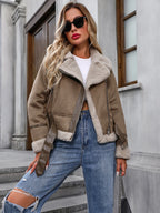 Women’s Faux Leather Jacket – Casual Zip-Up Outerwear for Autumn & Winter