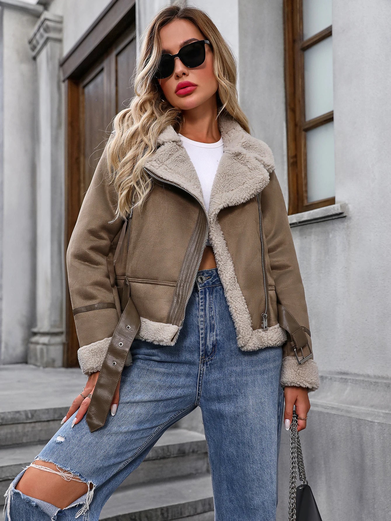 Women’s Faux Leather Jacket – Casual Zip-Up Outerwear for Autumn & Winter