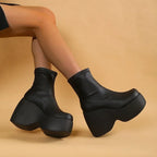 Platform Wedge Ankle Boots – Stretch Shaft