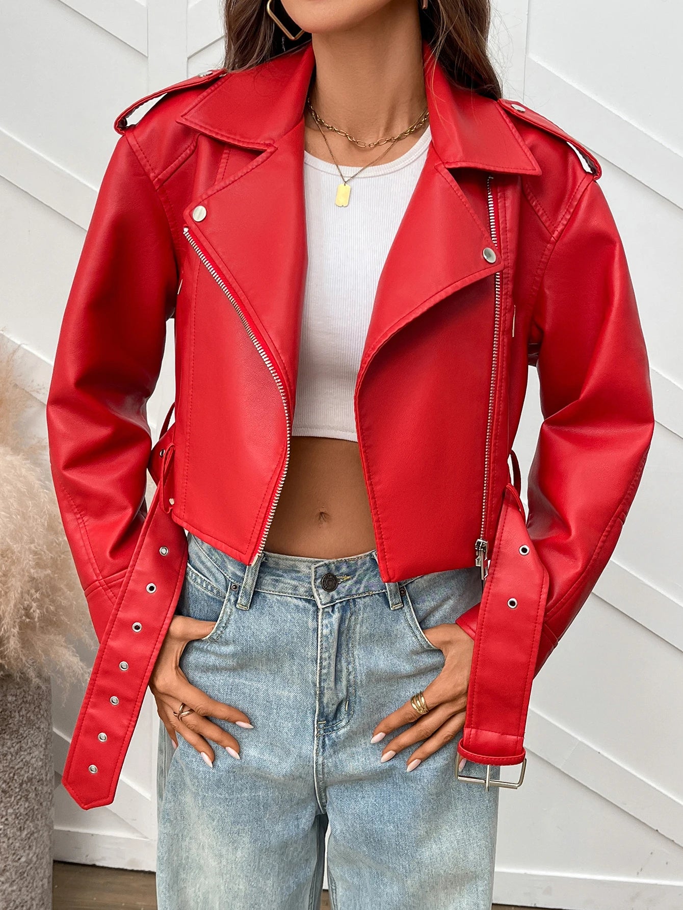 Women’s Faux Leather Zip Jacket – Casual All-Season Outerwear