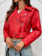 Women’s Faux Leather Zip Jacket – Casual All-Season Outerwear