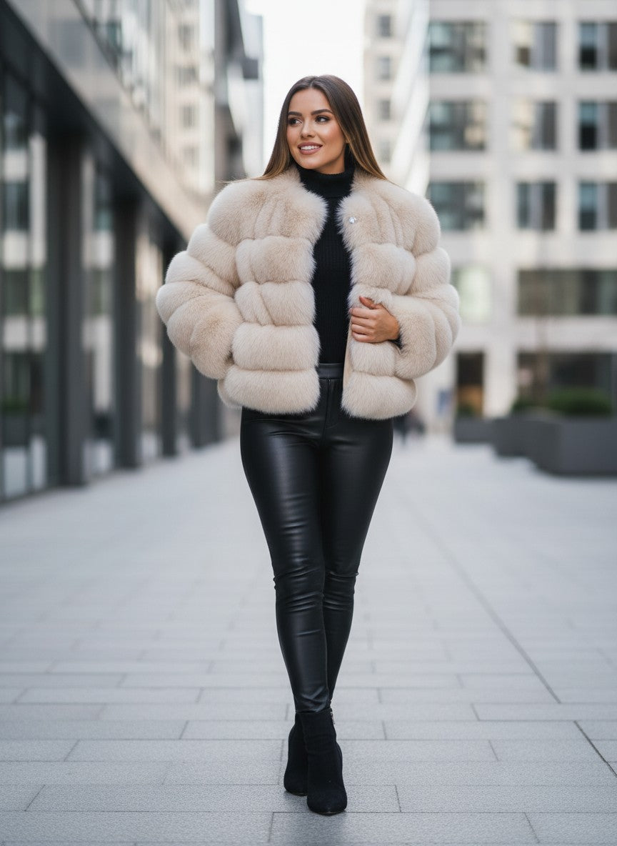 Women’s Genuine Fox Fur Jacket – Luxury Winter Coat | Elegant Office Style