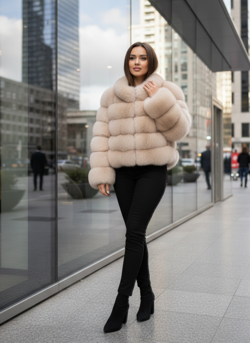 Women’s Genuine Fox Fur Jacket – Luxury Winter Coat | Elegant Office Style
