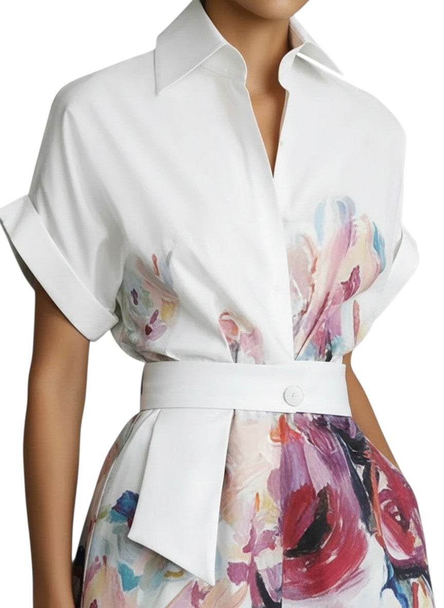 Printed A-Line Midi Dress – Loose Fit Collared Summer Dress