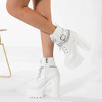 Women’s Platform Ankle Boots – Chain Square Heel Korean Style