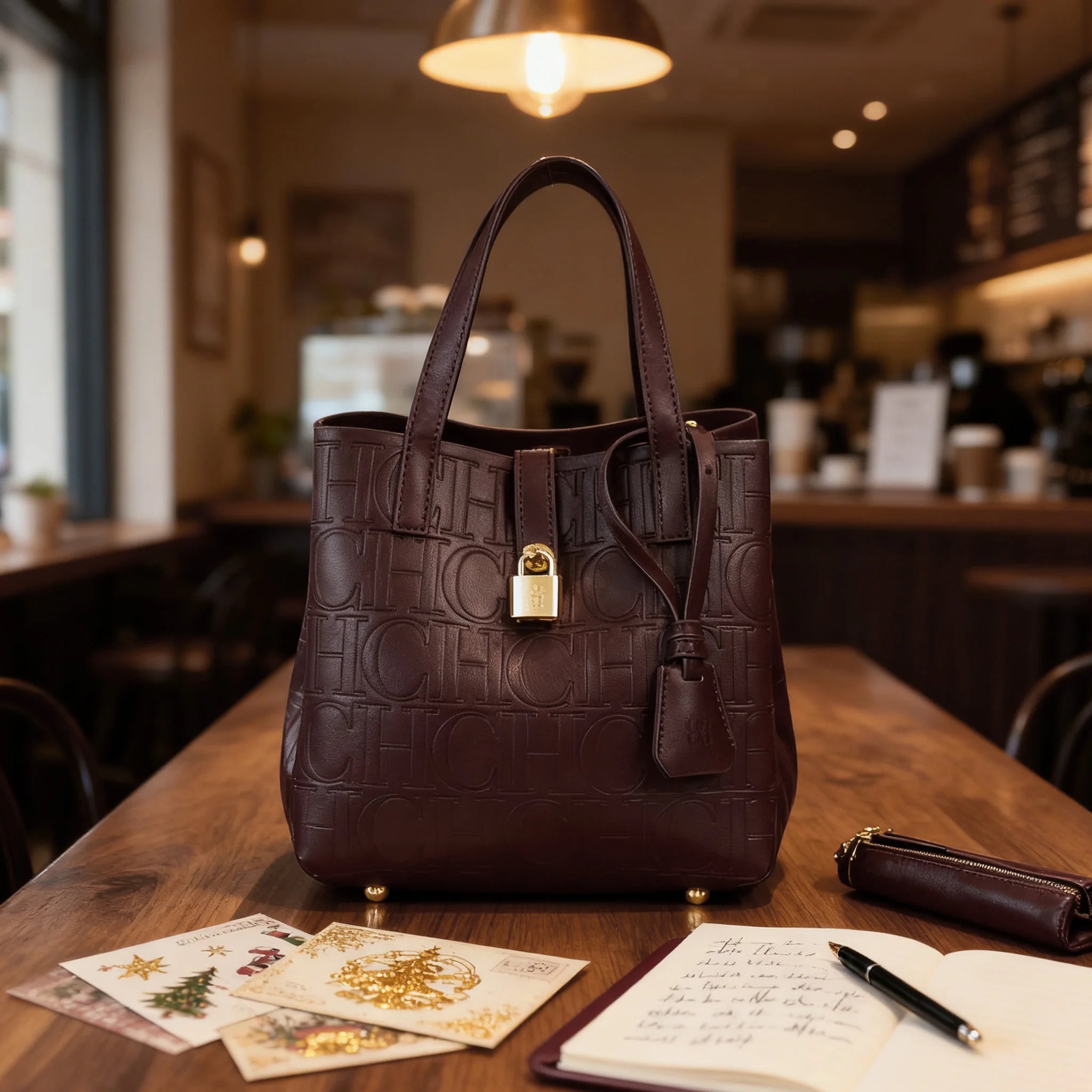 Embossed Crossbody Tote Bag – Letter Sequined Design