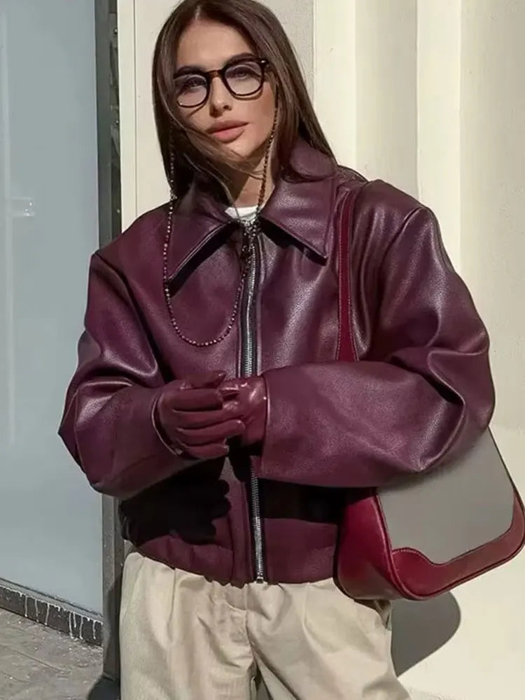 Women’s Vintage-Inspired Streetwear Jacket – Zip-Up Autumn/Winter Outerwear