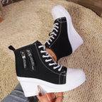Women’s Canvas Sneakers – Patchwork Zip High Heel | Knut Elgvin