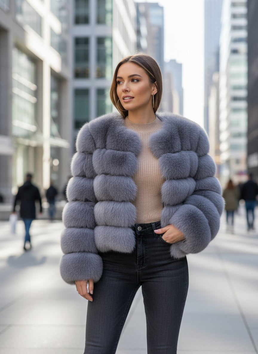 Women’s Genuine Fox Fur Jacket – Luxury Winter Coat | Elegant Office Style