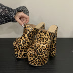 Women’s Leopard Print High Heel Slide Sandals – Elegant Platform Summer Slippers