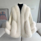 Women’s Mid-Length Real Fox Fur Coat – Wide-Waisted Luxury Winter Outerwear