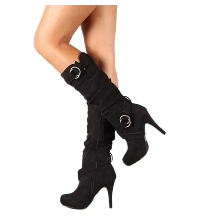 Women’s Knee-High Suede Boots – Pointed Toe Stiletto Heels