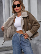 Women’s Faux Leather Jacket – Casual Zip-Up Outerwear for Autumn & Winter