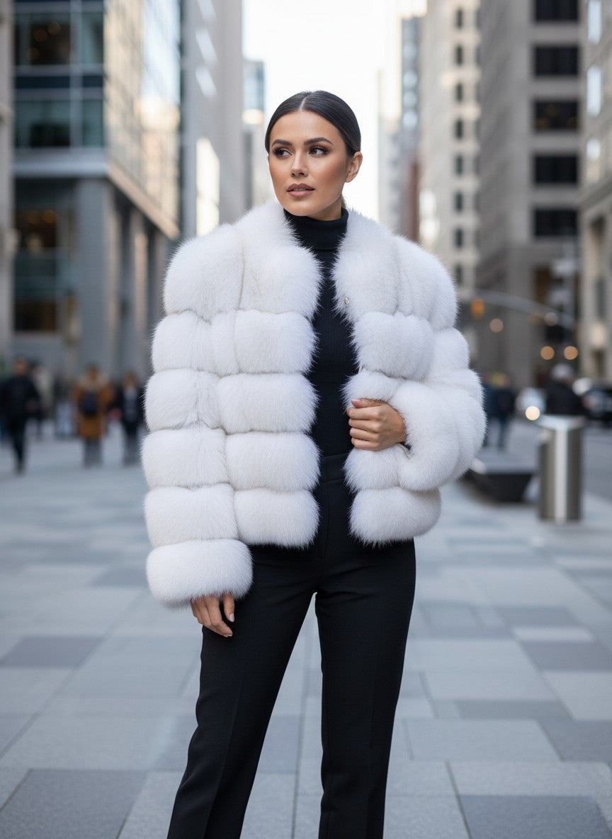 Women’s Genuine Fox Fur Jacket – Luxury Winter Coat | Elegant Office Style