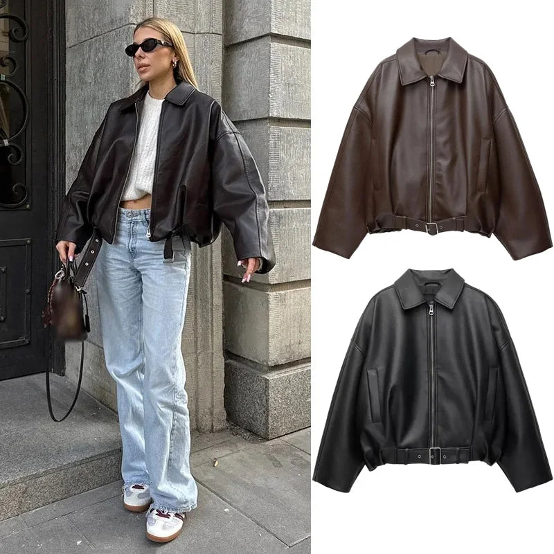 Women’s American Retro Patchwork Bomber Jacket – Vintage Zip-Up Outerwear