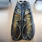 Women’s Y2K High-Street Cargo Jeans – Embroidered Loose-Fit Plaid Pants