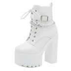 Women’s Platform Ankle Boots – Chain Square Heel Korean Style