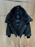 Women's White Duck Down Jacket with Fox Fur – Oversized Wide-Waist Winter Coat