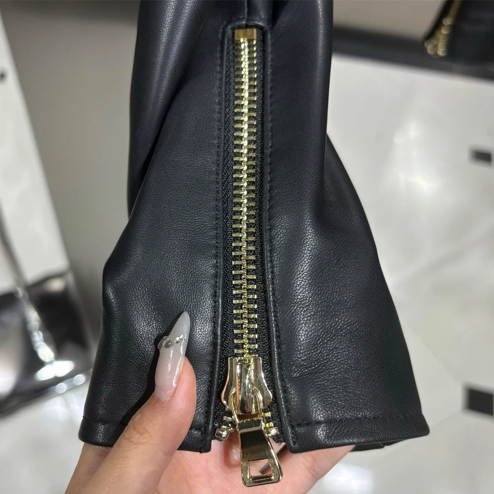 Women’s Genuine Sheepskin Moto Jacket – Rivet Detail Biker Leather Jacket