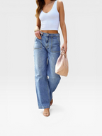 Women’s Straight Leg Jeans – Mid Rise Stretch Denim | Everyday Casual Essential